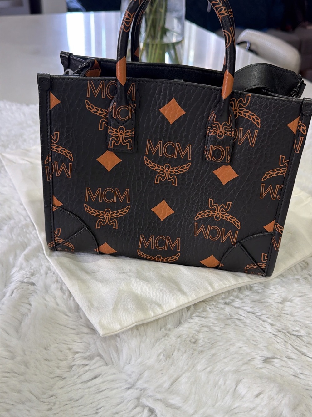 MCM Tote Bag Maxi Visetos Small Leather Shoulder Black